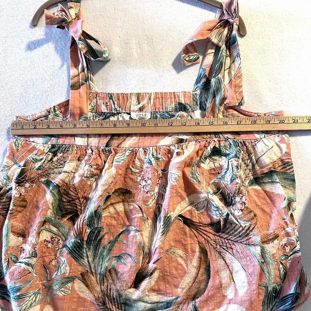 A.N.A. XL Orange Tropical Aloha Tank Top Square Neck Tie Shoulder Boxy Cropped - Picture 4 of 7